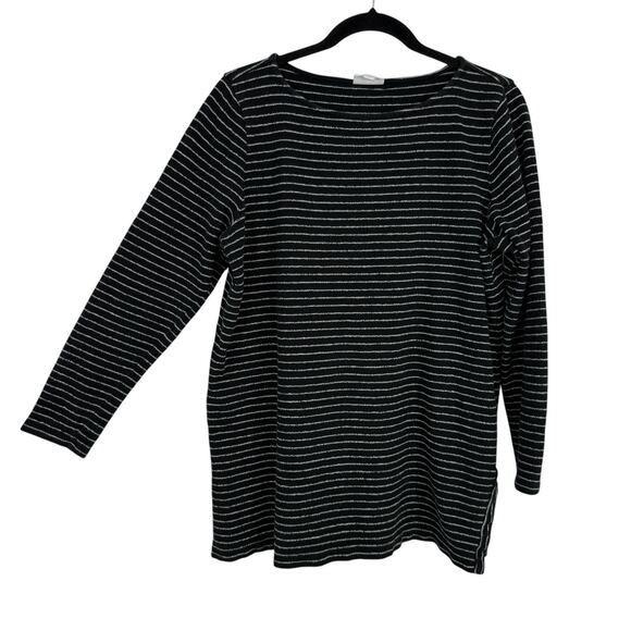 J Jill Boatneck Boxy Tunic Size Large Black Stripe Cotton 3/4 Sleeve Pullover - Picture 1 of 9